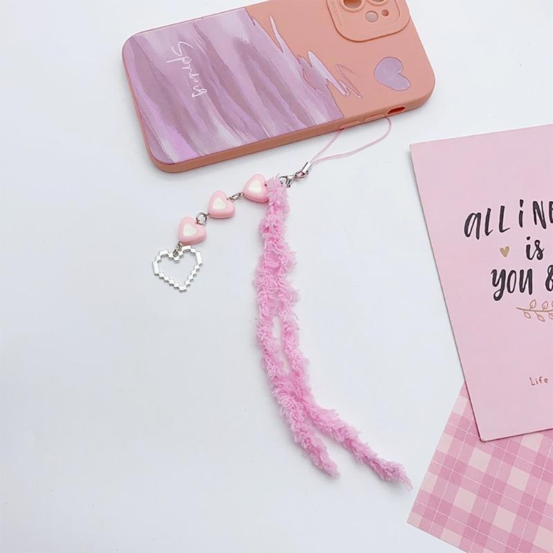 Sweet Heart Butterfly Bead Phone Charm Straps Car Key Hangings Pendants Fashion Bag Decoration Lanyard Purse Accessories