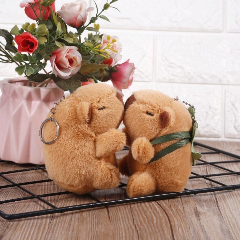 Mini Plush Capybara Charm Keychains Sweet Cute Pendant Car Keyring Backpack Decoration Fashion Jewelry for Women Girl