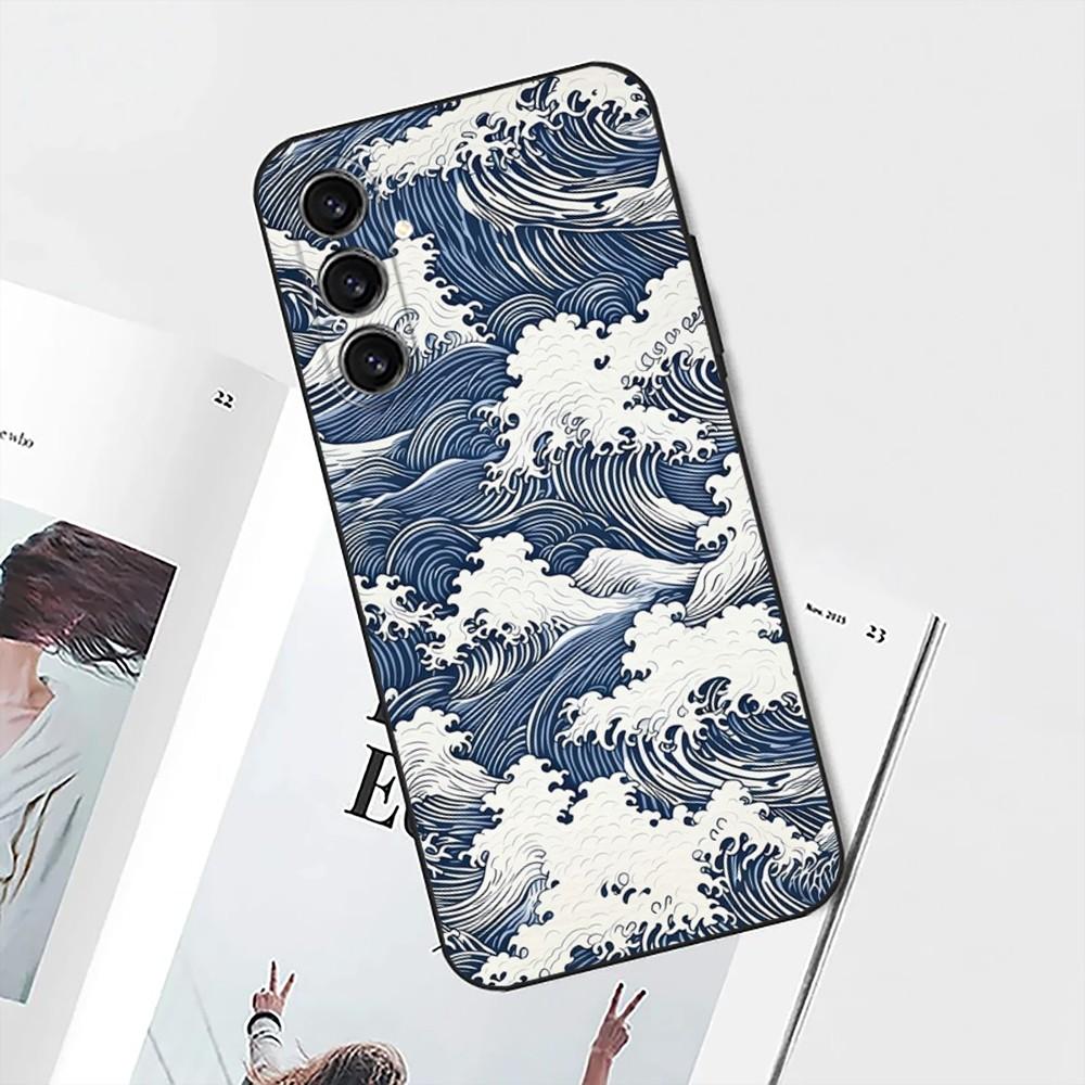 Ukiyo Ocean Waves Phone Case For Samsung S25,S24,S21,S22,S23,S30,Ultra,S20,Plus,Fe,Lite,Note,10 Black Soft Shell