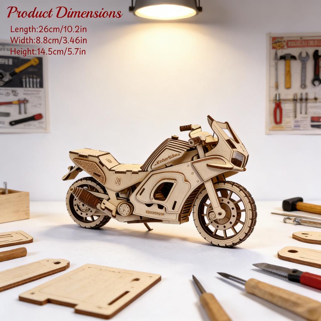 3D Wooden Motorcycle Puzzle Miniature : The Perfect Holiday Present Ideal for Halloween Christmas Plus Birthdays