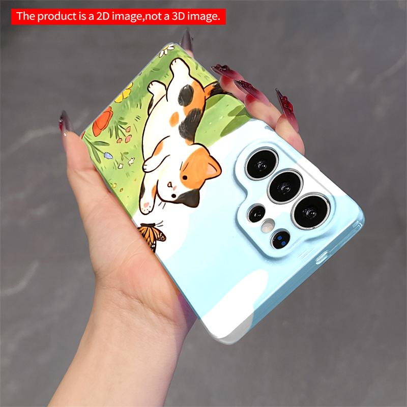2DFlat Samsung phone case Calico Cat Chasing Butterfly in Meadow Applicable to Galaxy S23 S24 S25ULTRA S26 A12 A14 A15 A16 A54 A55