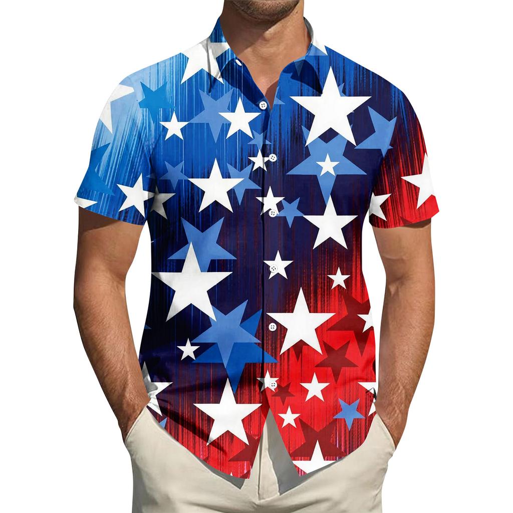 Men's Independence Day Printed Collared Top Men's Casual Sports Short-Sleeve Shirt