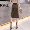FYBownot Slim Wool Skirt with Slit and Belt for Perfect for and Business Suits Women's Knee-Length Fall/Winter, Office, Commuting,