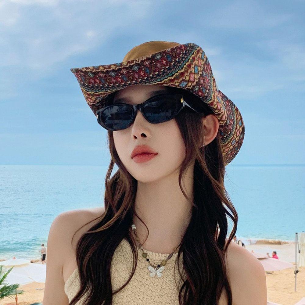 Large Brimmed Wide Brim Bucket Hat Floral Printed Mountain Climbing Hat Women's Sun Hat  Travel