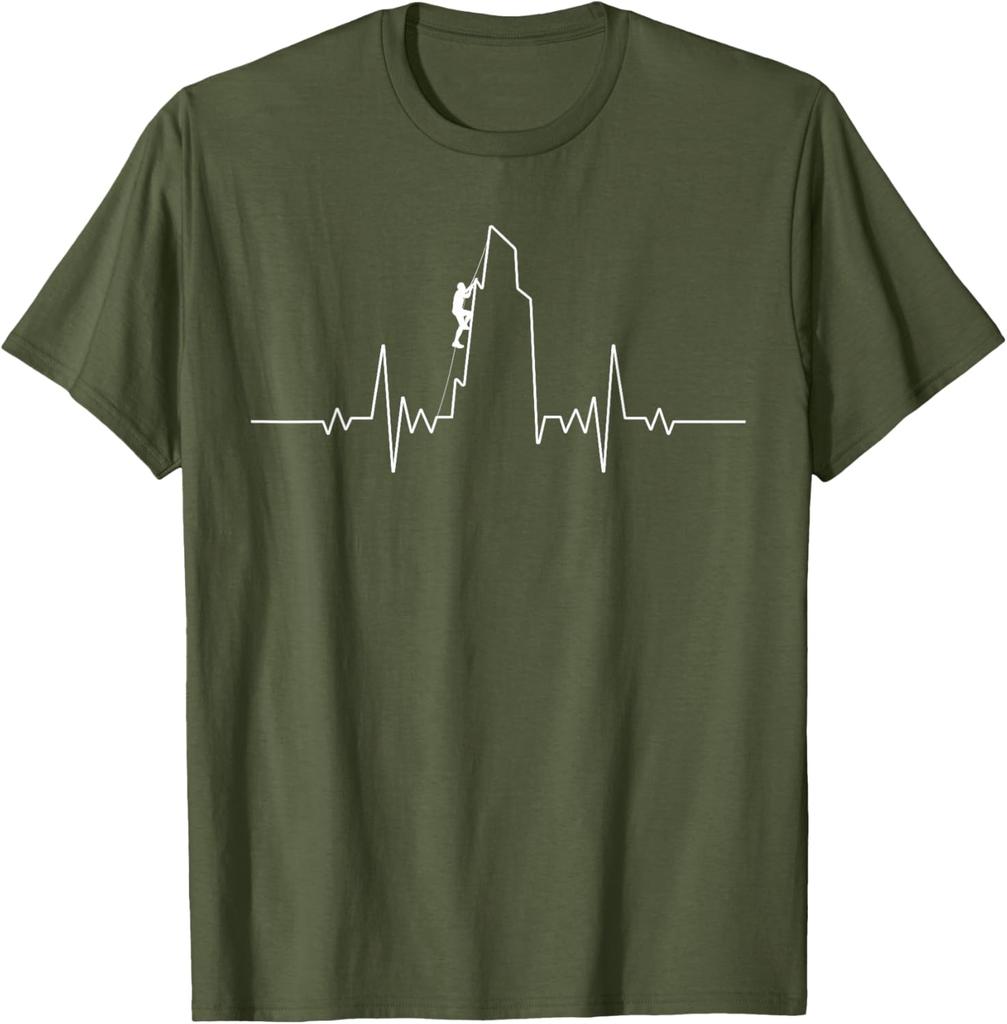 Klippklättring EKG Hjärtrytm Bergsbestigare Grafisk T-shirt Andningsbar Kortärmad T-shirt för Män Kvinnor