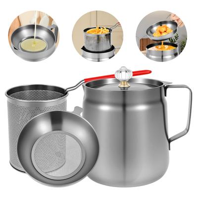 1.5/2L Stainless Steel Oil Filter Pot 3 In 1 Oil Strainer Pot with Deep Fryer Basket and Strainer Kitchen Bacon Grease Container