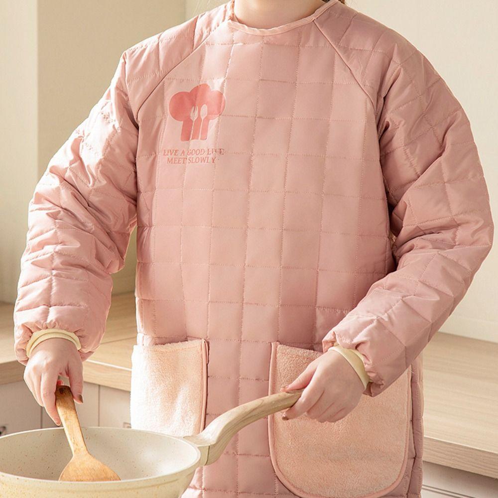 Thickened Kitchen Cooking Apron Stain-proof Waterproof Long-sleeved Apron with Pocket Wear-resistant Dust-proof Smock Apron