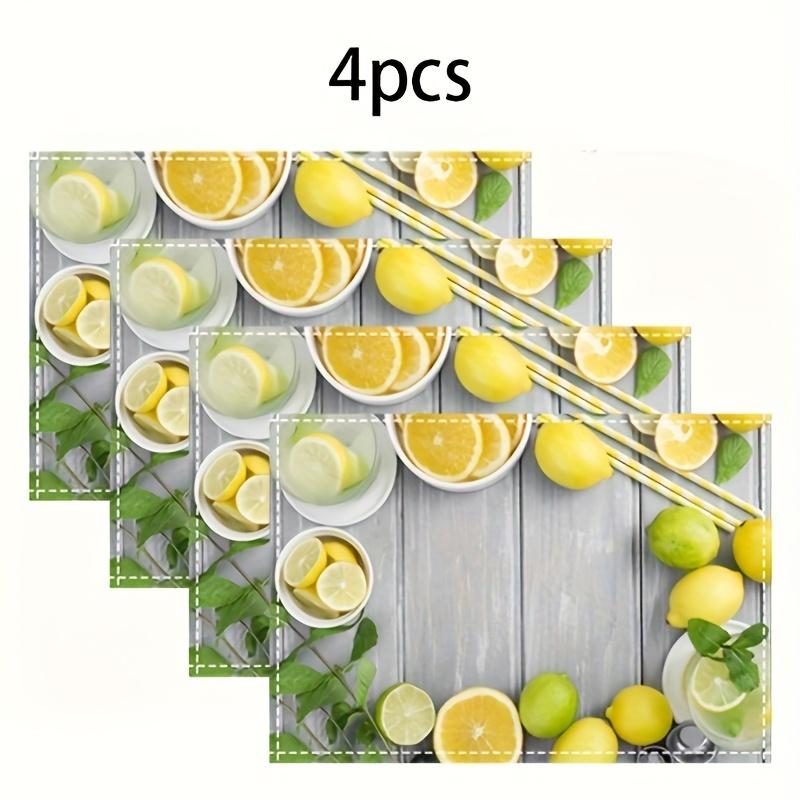 Lemon Fruit Placemats Set Of 2 Linen Fabric Fresh Citrus Table Mats Kitchen Decor Summer Dining Accessories Yellow Green Mint