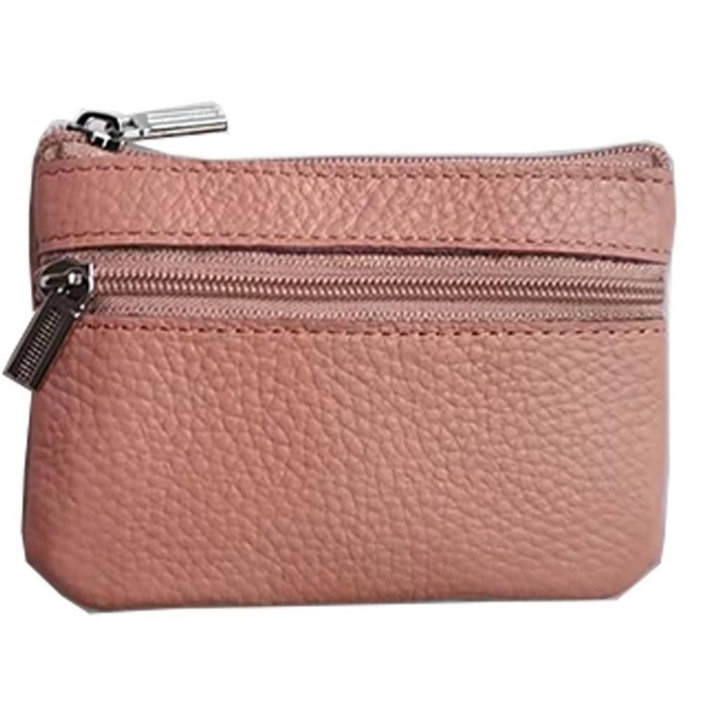 

Fashion Leather Coin Purse Wallet Solid Color Zipper Change Holder Vintage With Card Slots Card Case Unisex розовый