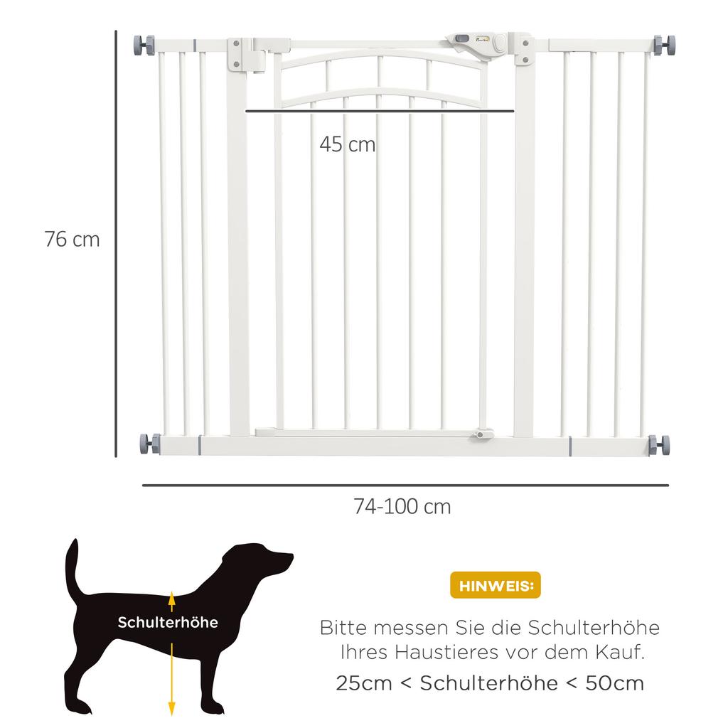 Pressure Fit Stair Gate, Dog Gate W/ Auto Closing Door for Small, Medium Dog, Easy Installation, for Width 74 To 100cm