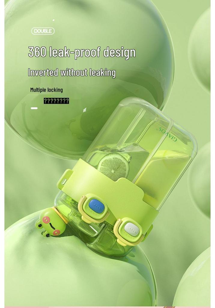 Dual-Chamber Creative Cartoon Straw Cup for Kids - Large Capacity