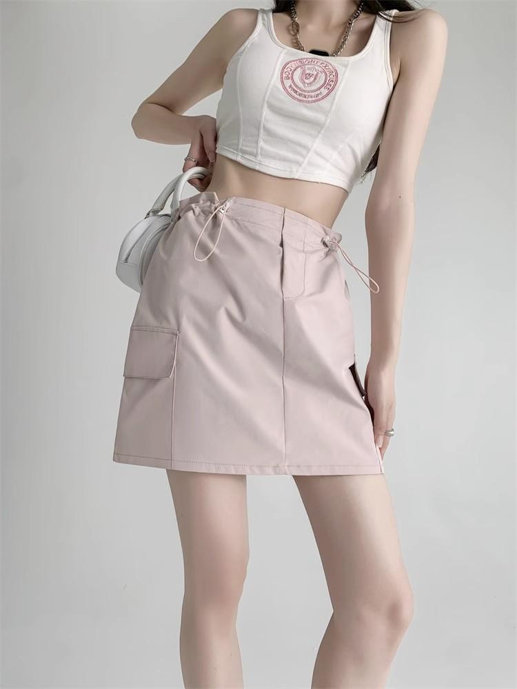 Retro Cargo Skirt for Women Summer Drawstring High Waist Slim Mini Shorts Skirt Fashion Design Preppy Style Style Female Clothes
