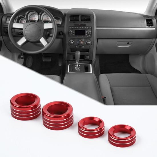 4x Red climate control Switch Knob Trim Cover Accessories for Chrysler 300 04-10