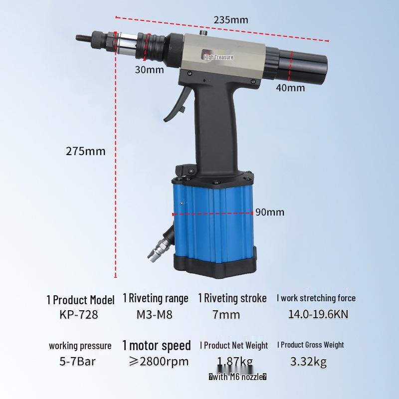 Gaobao Industrial-Grade Fully Automatic Pneumatic Rivet Nut Gun: M3-M8 Riveting Tool