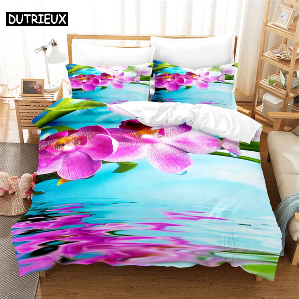 Purple Flowers Queen Bedding Set Duvet Cover Set Kids Bedding Digital Printing Bed Linen King Size Duvet Cover Set Bedding Set
