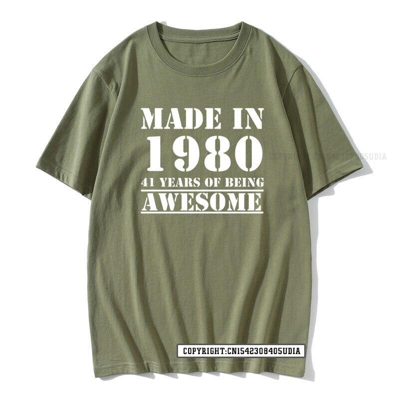 Grappig Gemaakt In 1980 41 Jaar Geweldig Zijn Verjaardag Print T-shirt Katoenen T-shirts Mannen Slim Fit Modieuze Tops Shirt