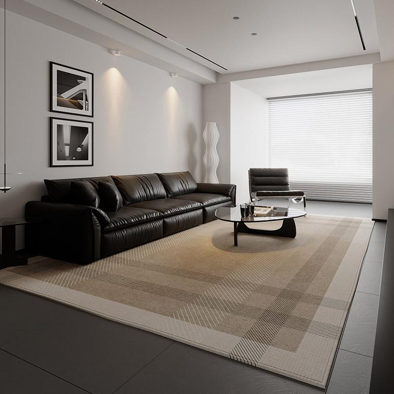 Beige Black Geometric Area Rug Modern Light Luxury Living Room Carpet Waterproof Non-Slip Sofa Floor Mat Easy Care Holiday
