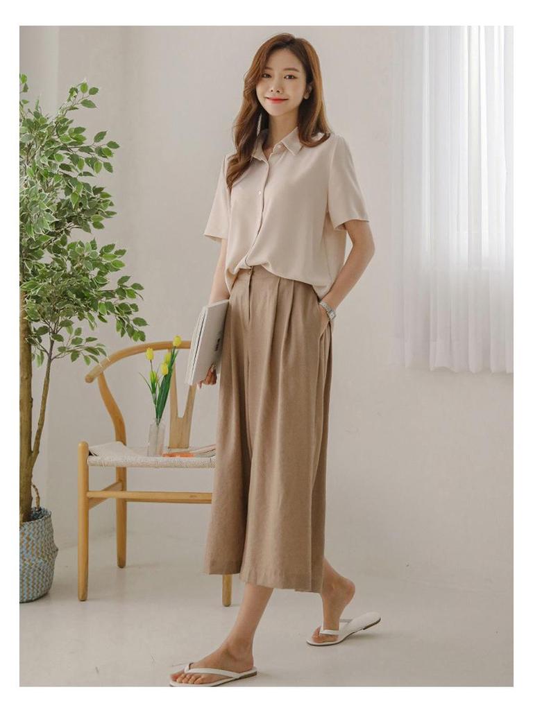 Damen Slim Fit French Drape Einfarbige Sommerbluse