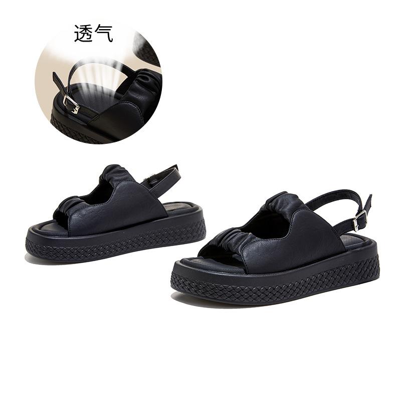 

Retro sandals women s summer new versatile casual thick-soled Xiaoxiang women s shoes are not tired of Roman beach shoes 35 чёрный