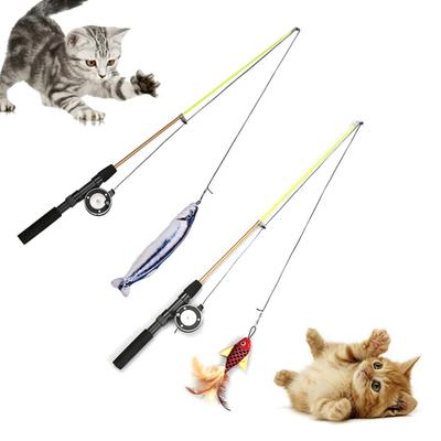 Pet Cats Kitten Funny Teaser Fishing Rod Retractable Wand Catnip Fish Shape Toy