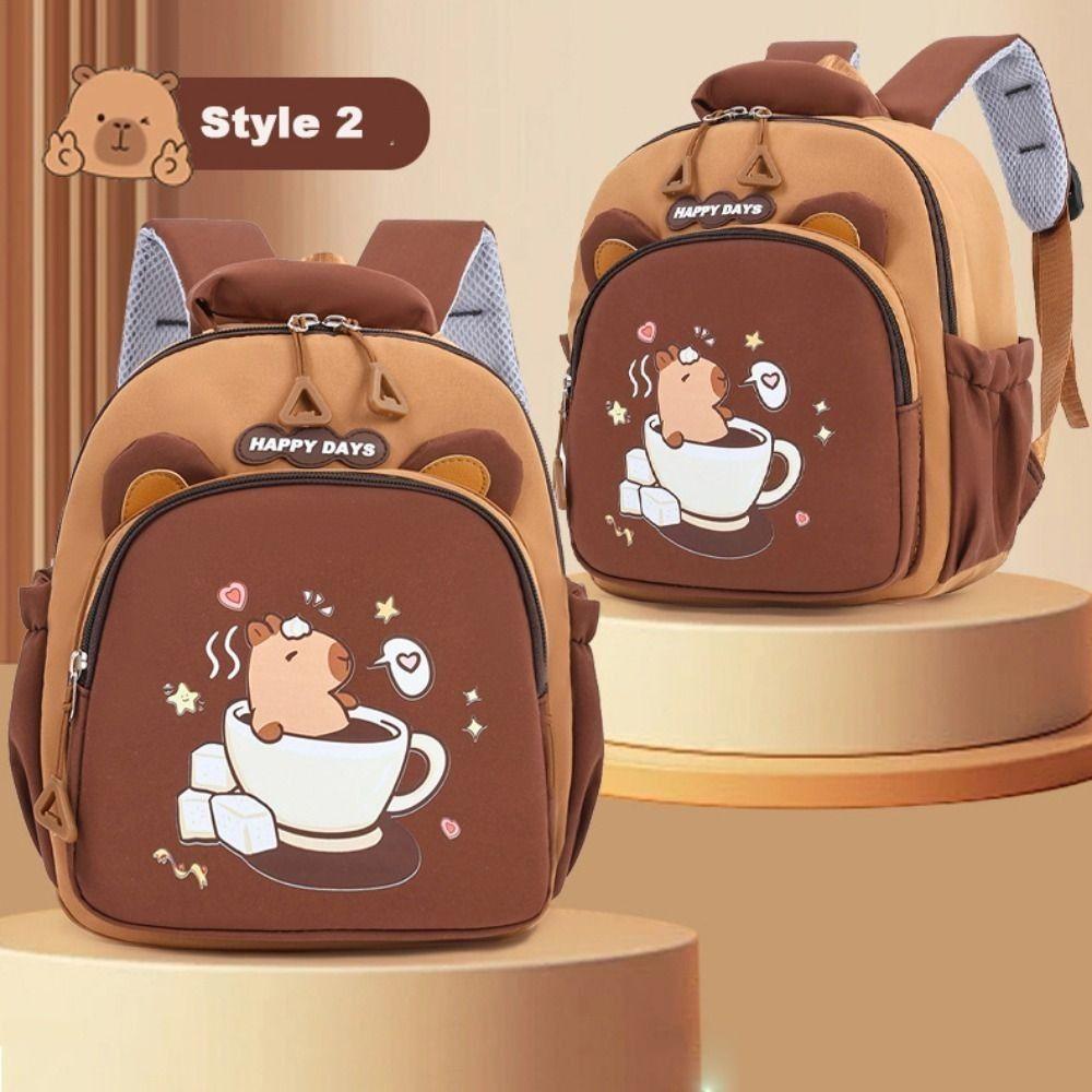 Kawaii Cartoon Capybara Backpack Large Capacity Nylon Capybara School Bag Lightweight Multi-layer Kindergarten Backpack