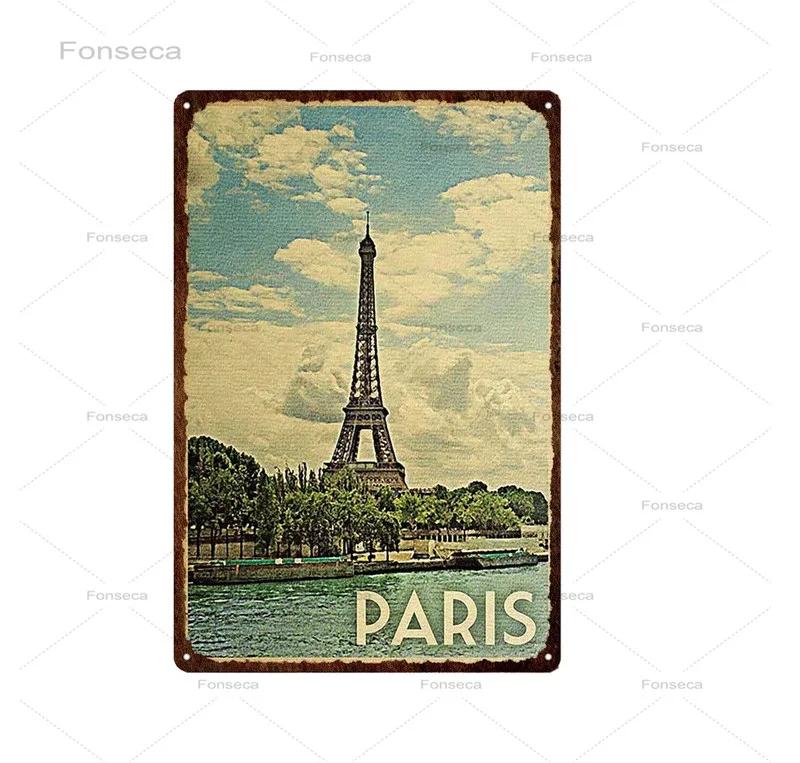 Paris Roma City Metal Sign Vintage Metal Plaque Travel Plates Decor For Bar Home Wall Decor Tin Sign Landscape Poster