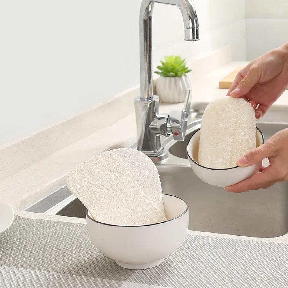 1/5/10Pcs Natural Luffa Sponge Dish Washing Cloth Loofah Scrub Pad Dish Pot Scrubber Sponge Household Kitchen Clean Brushes Pad