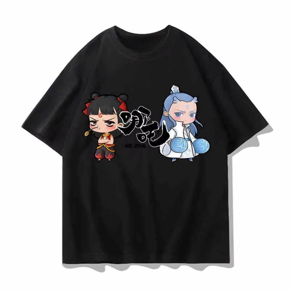 

Мужские и женские анимационные фильмы интересны и креативны, с героями мультфильма «Нэчжа», напечатанными на красивых хлопковых футболках летом XXXL