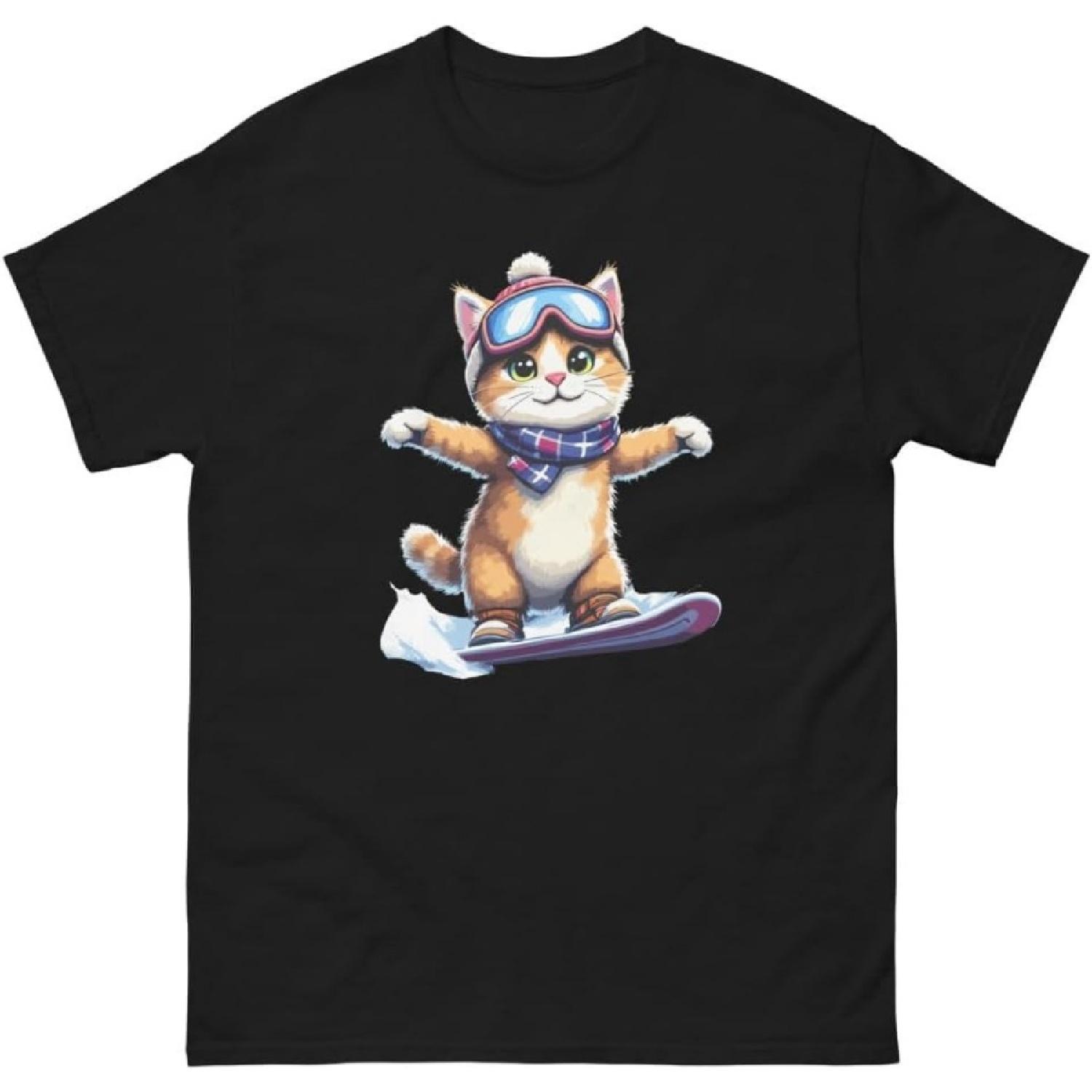 American Shorthair Cat Snowboarding Fun Snowboarder T-Shirt S