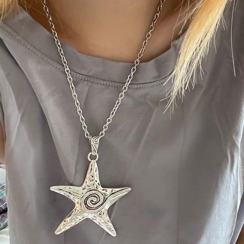 Богемное Стильное Заявление Большое Ожерелье с Подвеской в виде Звезды для Женщин Девушек Ретро Преувеличенное Ожерелье с Подвеской в виде Морской Звезды Аксессуары Подарки