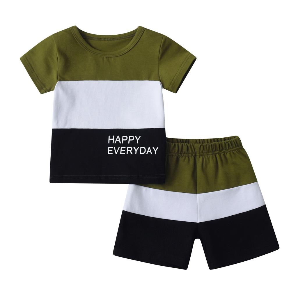 Cute Toddler Baby Boy Summer 2pcs Clothes Set New Printed Short Sleeve Patchwork T-shirt Top with Short Pants Outfits