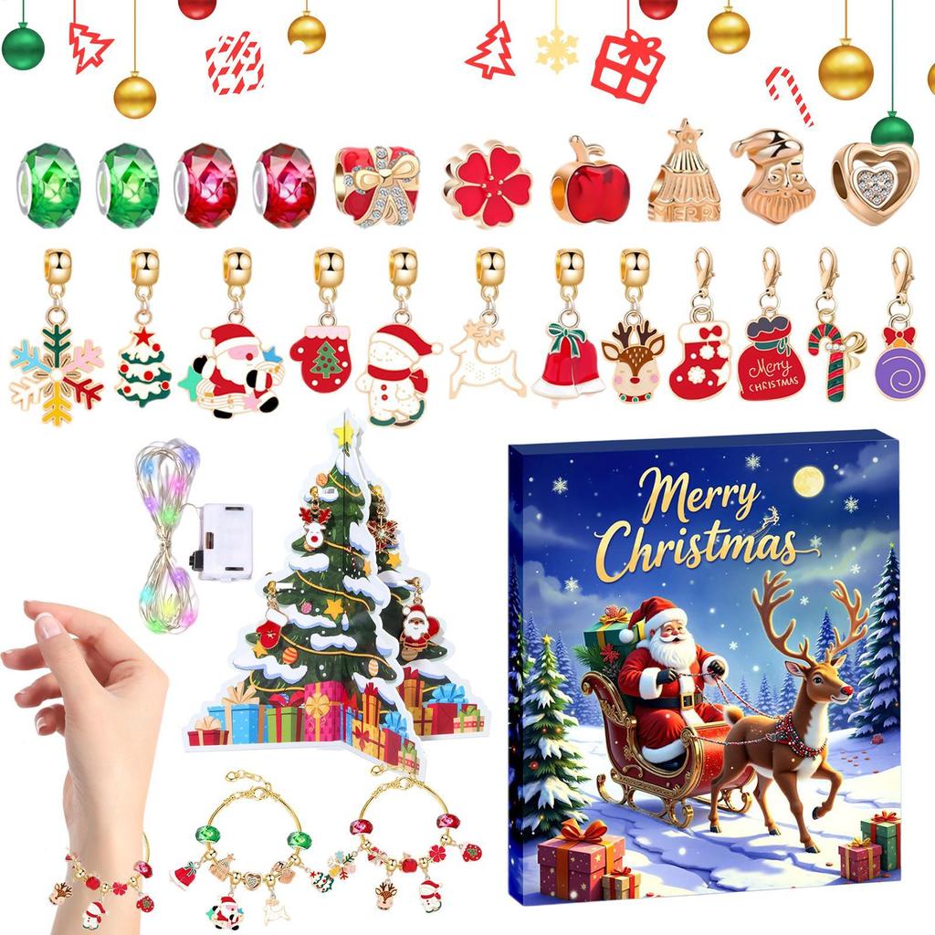 2025 Christmas Advent Calendar Jewelry Bracelet Gift Box 24-Days Handmade Countdown Jewelry Making Kit For Holiday Vacation