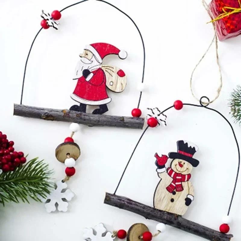 Lanterna Metallica e Legno Stile Serie Natalizia Decorazione da Appendere Albero di Natale in Piedi Babbo Natale Ciondolo per Porta Articoli per Feste