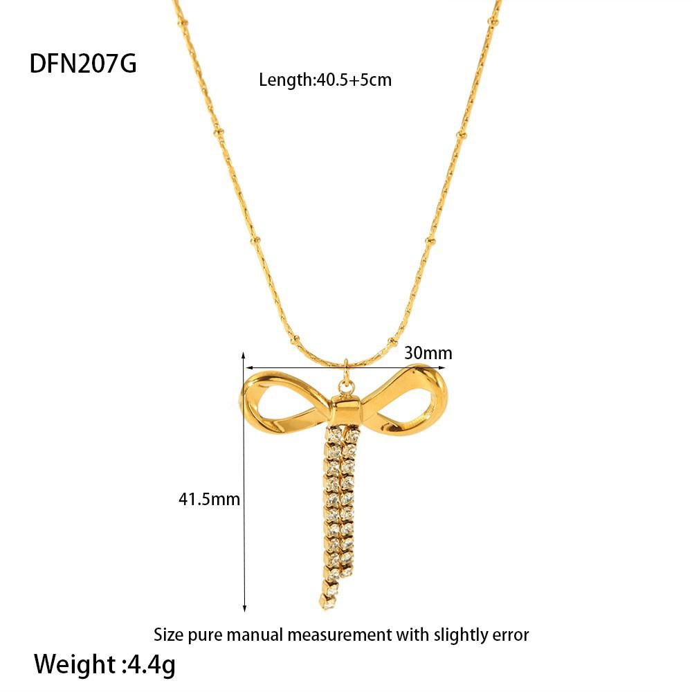 European and American Ins Light Luxury Diamond-encrusted Bow Pendant Necklace Women's Plated 18k Gold Stainless Steel Waterproof Design Clavicle Chain