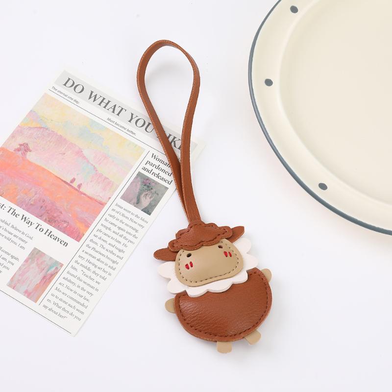 Mini Goat PU Leather Keychain Fashion Sheep Pattern Car Key Ring Soft Bag Charm for Women Purse Decor Gift