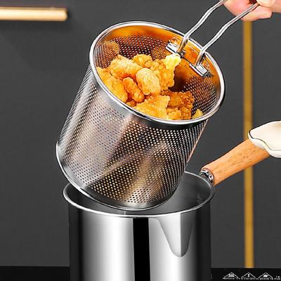 2in1 Deep Fryer Pot Stainless Steel Fry Pot with Basket & Lid Food Grade Deep Fryer Multifunctional Deep Frying Pot 27.7x12.5cm
