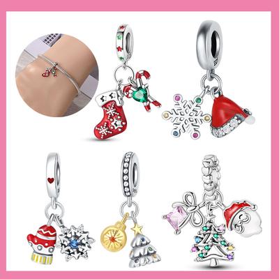 Copper Metal Snowflake Christmas Tree Socks Hat Gloves Charm Bead Components Bead Components Brand Bracelet High Quality Fine Jewelry Elegant
