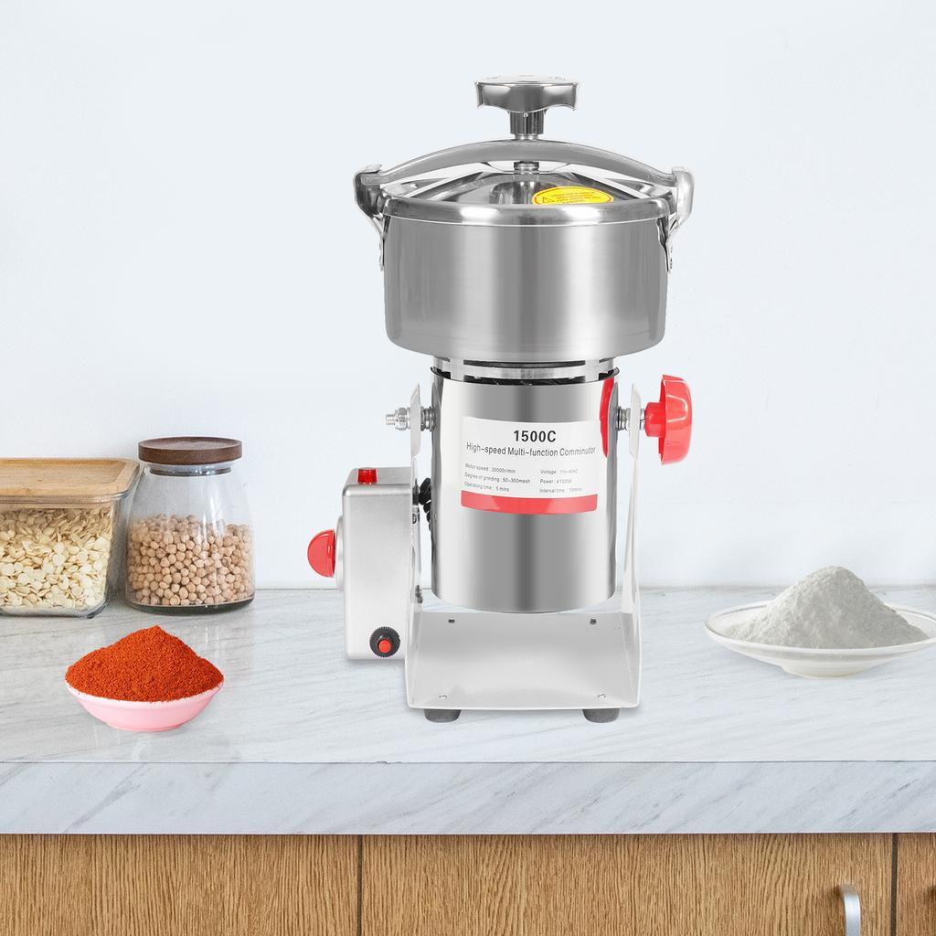 1500g/1000g Electric Grain Mill Grinder,110V Silver 304 Stainless Steel Commercial Grinders Countertop for Homes,Pharmacies