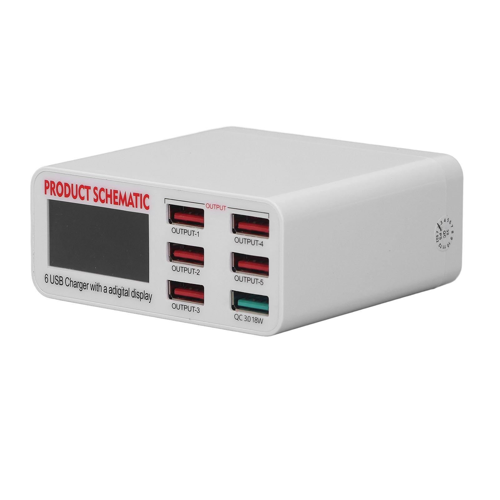 

6 Ports Output USB Charger Block Intelligent Digital Display USB Charging Head AC 110‑240V