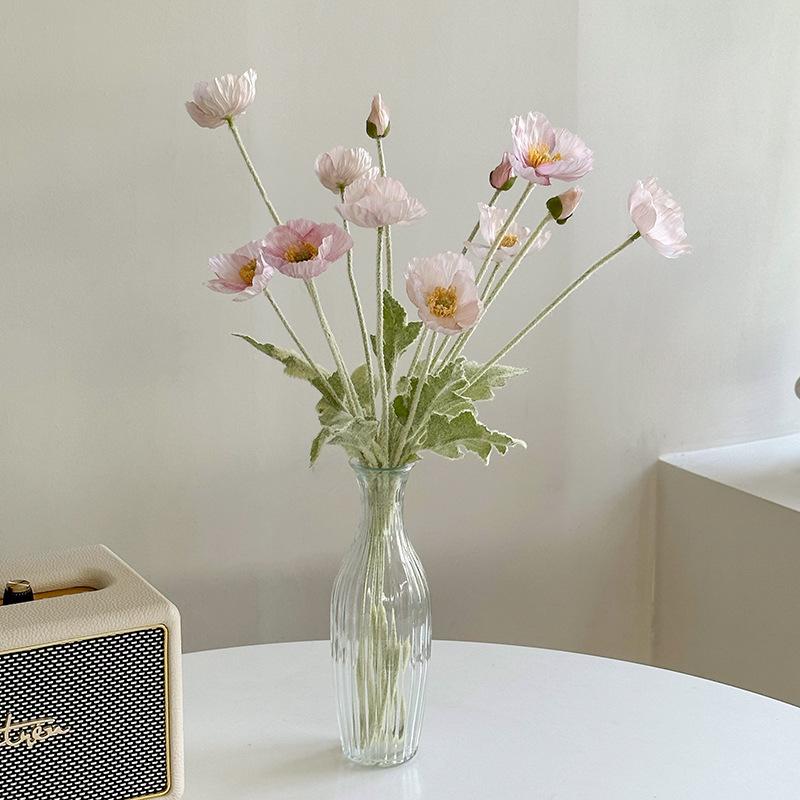 Pink Iceland Poppy Artificial Flower Arrangement for Living Room Decoration