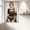 Sexy Blonde Woman Leopard Crop Top Military Arm Guards Tin Sign Vintage Metal Poster for Bar Home Wall Decor