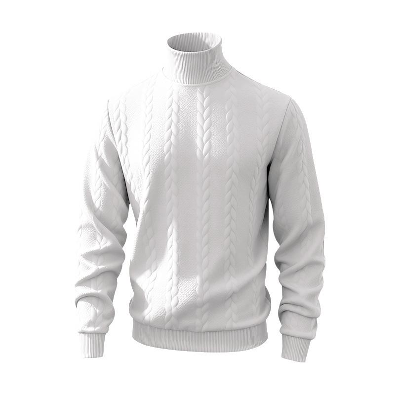 

Plus Size European Winter Heavyweight Textured Jacquard Men s High Neck Warm Hoodie 2X Large білий