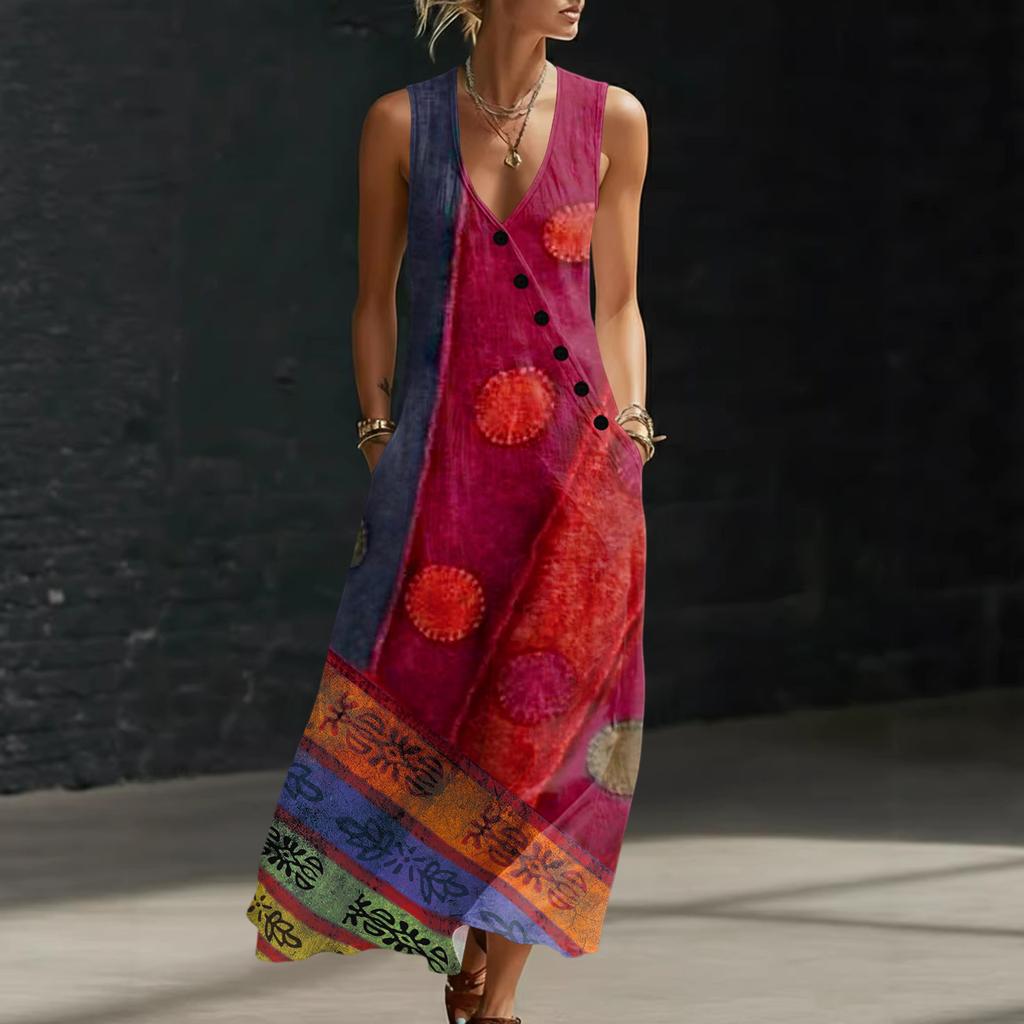 Sommerkleider für Damen, fließendes, lässiges Midikleid, Strandkleid mit Taschen