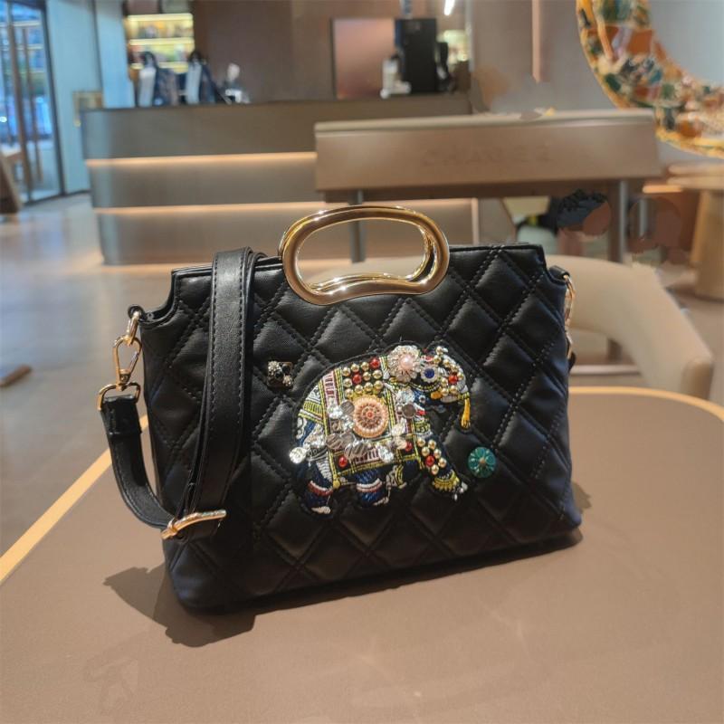 Large Embroidered Elephant Tote Bag Luxury Quilted Crossbody Daily Use