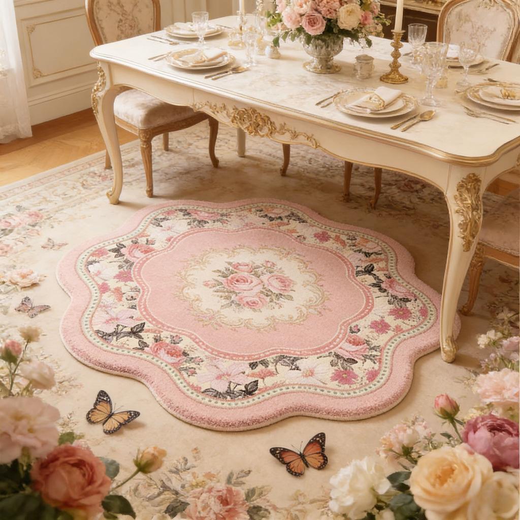 Flower Pattern Carpets for Living Room Fluffy Soft Pink Rug French Style Bedroom Decor Pink Carpet Thick Plush Bedside Floor Mat
