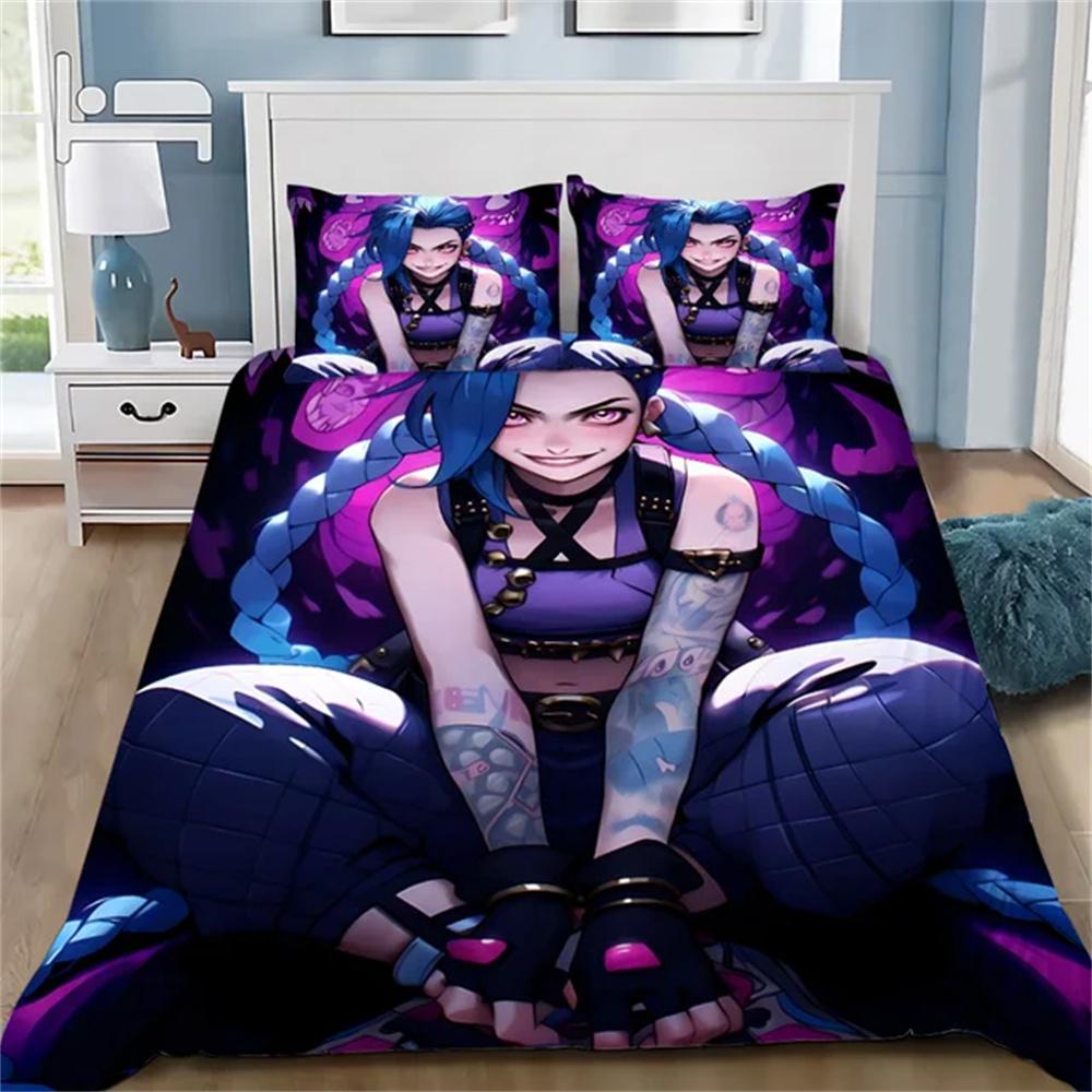 Horké Anime Arcane Povlečení 3D Tisk Jinx Pro Dospělé Chlapce Dívky Dekorace Ložnice Sada Povlaků na Peřinu Jednolůžko Dvojlůžko Povlečení