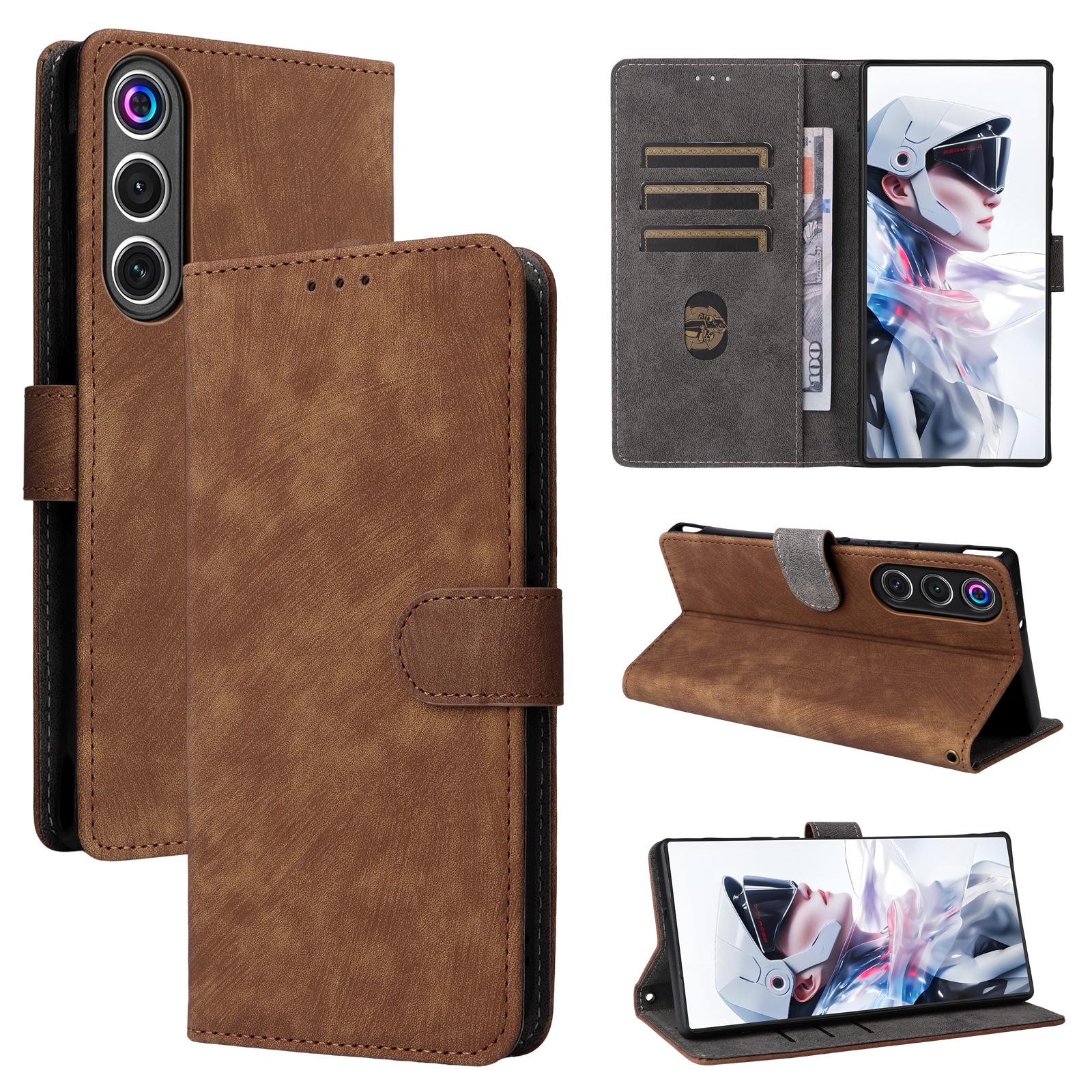 

Флип-чехол для ZTE nubia RedMagic 10 Air из искусственной кожи с полной защитой корпуса и [блокировкой RFID], ударопрочный, прочный ретро-чехол для телефона ZTE nubia RedMagic 10 Air коричневый