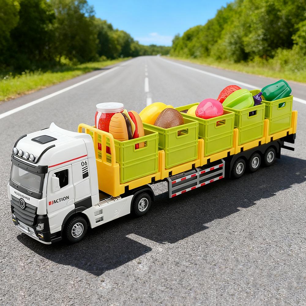 1:32 Scale Alloy Diecast Freight Roadblock Transport Truck Model Toys Car Doors Opened Sound Light Pull Back Vehice Gift for Kid