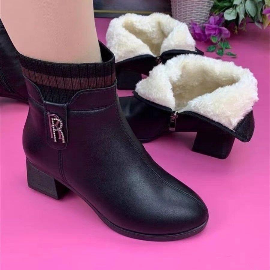 

2024 Водонепроницаемые ботильоны-носки из бархата на массивном каблуке - Теплые, Нескользящие кожаные ботинки Мартина 39