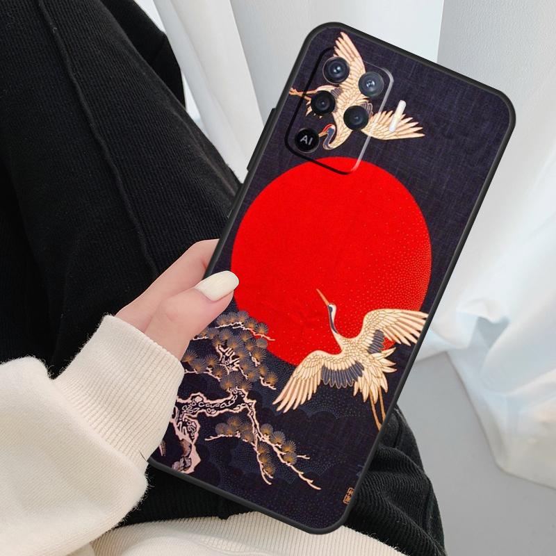 Japanese Cranes Art Case For Oppo A17 A57 A77 A40 A78 A54 A74 A94 A76 A16 A96 A18 A60 A80 A38 A58 A98 A15 A5 Pro